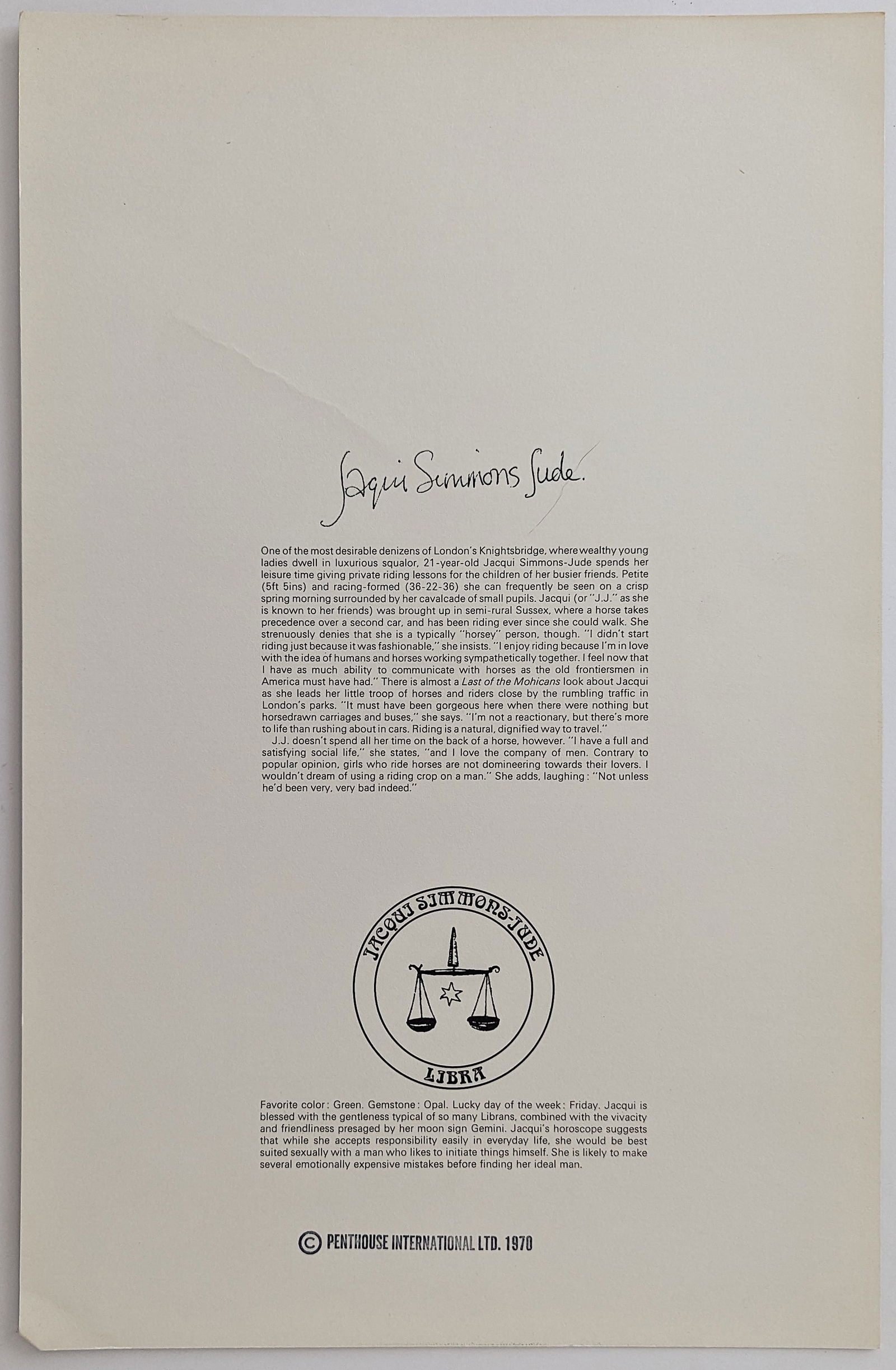 Vintage Pin Up Poster 1970 Penthouse International Nude 17" x 11": The provenance of this lot is from a quality collector in RI. We have included a quality images to show it's actual condition. We have included quality images to show it's actual condition. This lot i