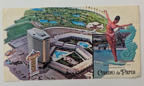 Vintage 70s Dunes Casino de Paris Las Vegas Post Card 9" X 5"