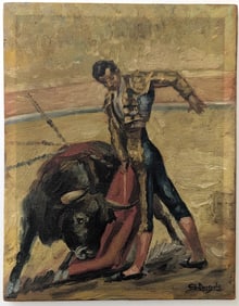 S. ANGULO Original Oil Impressionism Painting Bullfight 9" x 7"