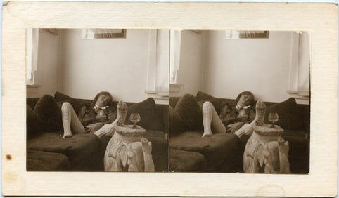 V intage Scarce Real Photo Pin Up Seminude Nude Stereoview 4" x 7"