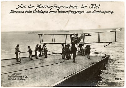 German WW1 Photographic PC Sailors with a Seaplane 4.75" x 6.75"