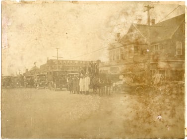 Antique American Town Street Photo Firemen Cars