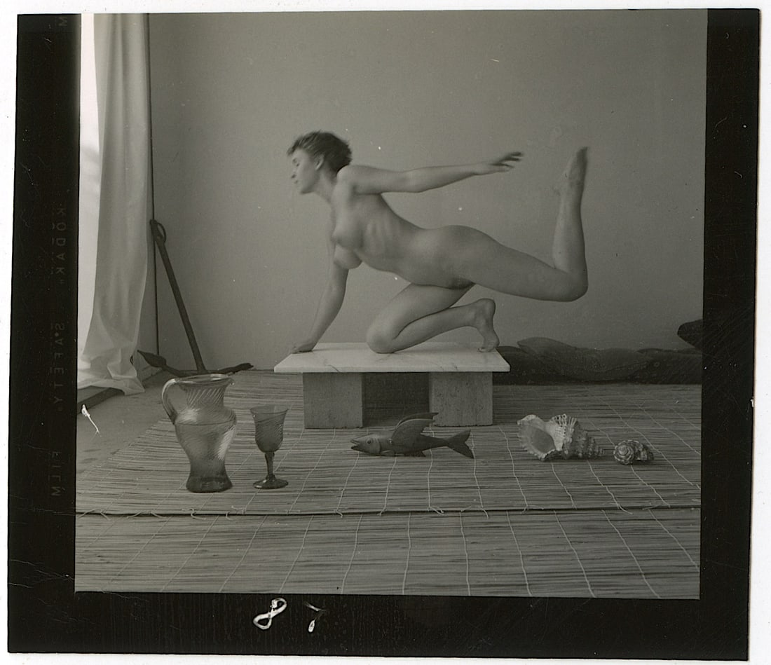ANDRÉ DE DIENES Vintage Photo 1950s-1960s Nude Study: The provenance of this photo is from the archives of notable photographer André de Dienes.The dimensions are Approx. 2.75" x 2.75" (small variances can occur). This black and white gelatin photo was 