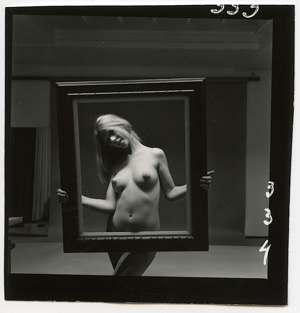 ANDRÉ DE DIENES Vintage Photo 1950s-1960s Nude Study: The provenance of this photo is from the archives of notable photographer André de Dienes.The dimensions are Approx. 2.75" x 2.75" (small variances can occur). This black and white gelatin photo was 