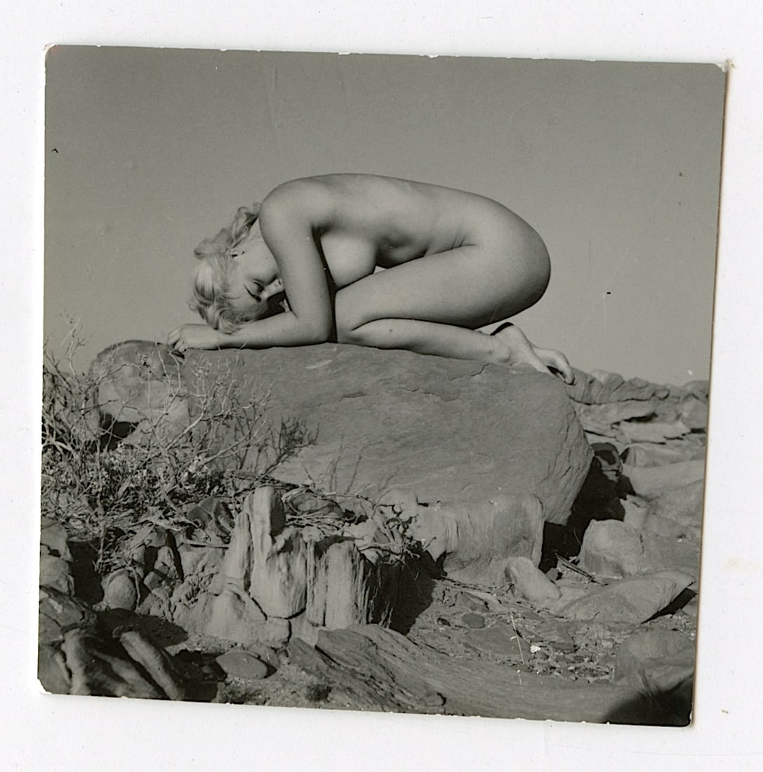 ANDRÉ DE DIENES Vintage Photo 1950s-1960s Nude Study: The provenance of this photo is from the archives of notable photographer André de Dienes.The dimensions are Approx. 2.75" x 2.75" (small variances can occur). This black and white gelatin photo was 