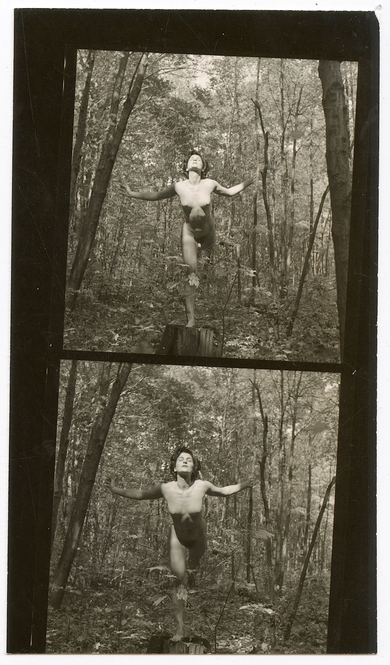 ANDRÉ DE DIENES Vintage 2 Photos 1950s-1960s Nude Study: The provenance of this photo is from the archives of notable photographer André de Dienes.The dimensions are Approx. 5.75" x 2.75" (small variances can occur). This black and white gelatin photo was 