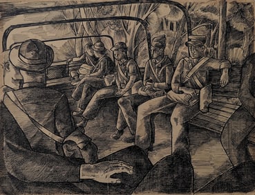 Vintage Original Drawing American Pacific War 1940s