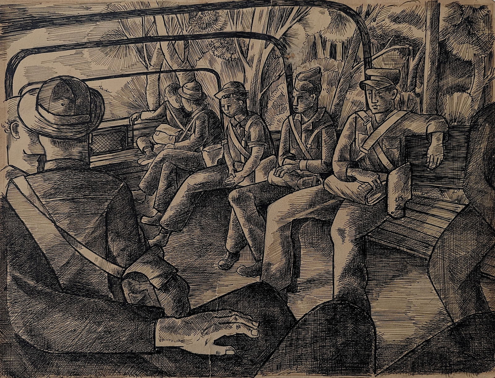 Vintage Original Drawing American Pacific War 1940s