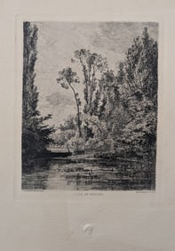 Vintage Etching CHARLES FRANCOIS DAUBIGNY Isle De Bezons, 1850
