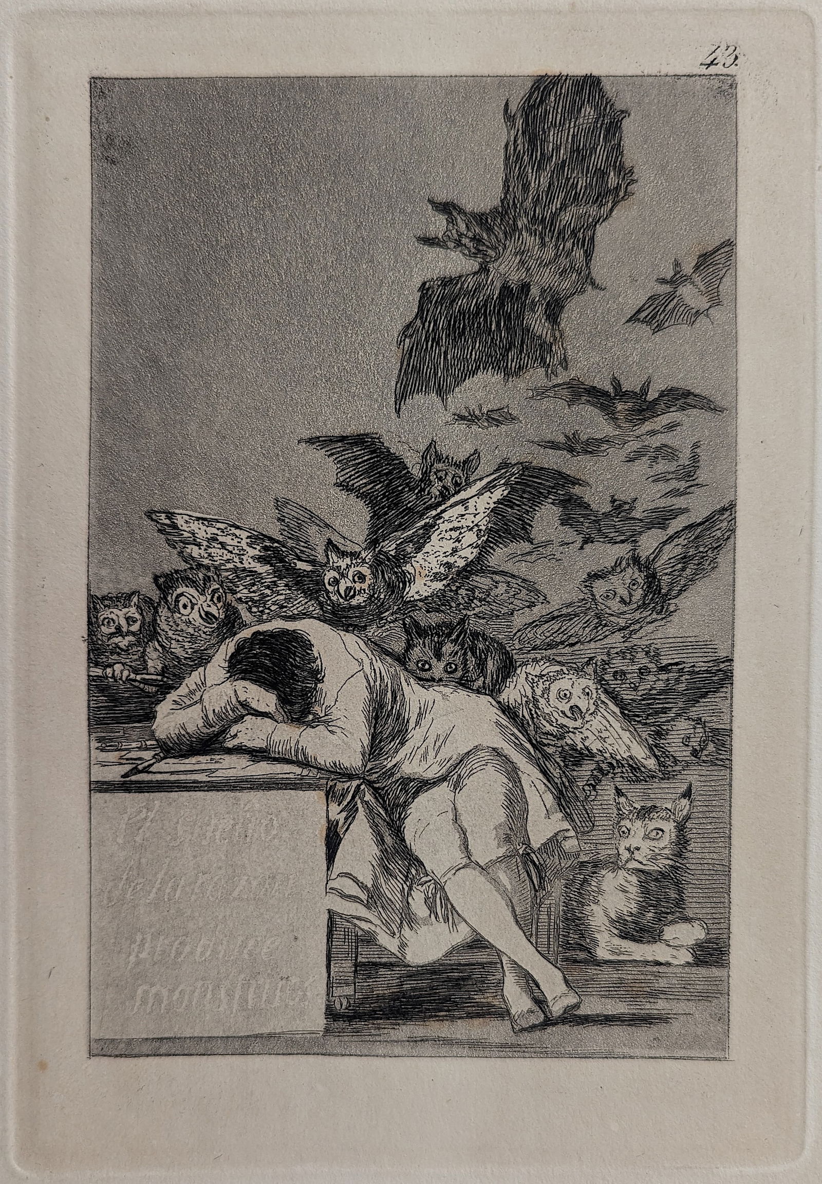Vintage Etching FRANCISCO GOYA Y LUCIENTES Plate 43: The provenance of this lot is from the estate of a deceased formal art collector in Miami, FL. The dimensions are Approx. 11" x 8 (paper) and 8.5" x 6" (plate)". Please see all the included images to