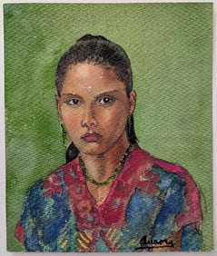 Vintage Modernism Latino American Portrait Signed AURORA