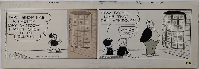 ERNIE BUSHMILLER Original Ink Comic Strip Art for Nancy Daily, 1973