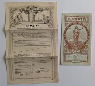 Antique ART NOUVEAU Bank Note Document SLAVIJA, 1910s