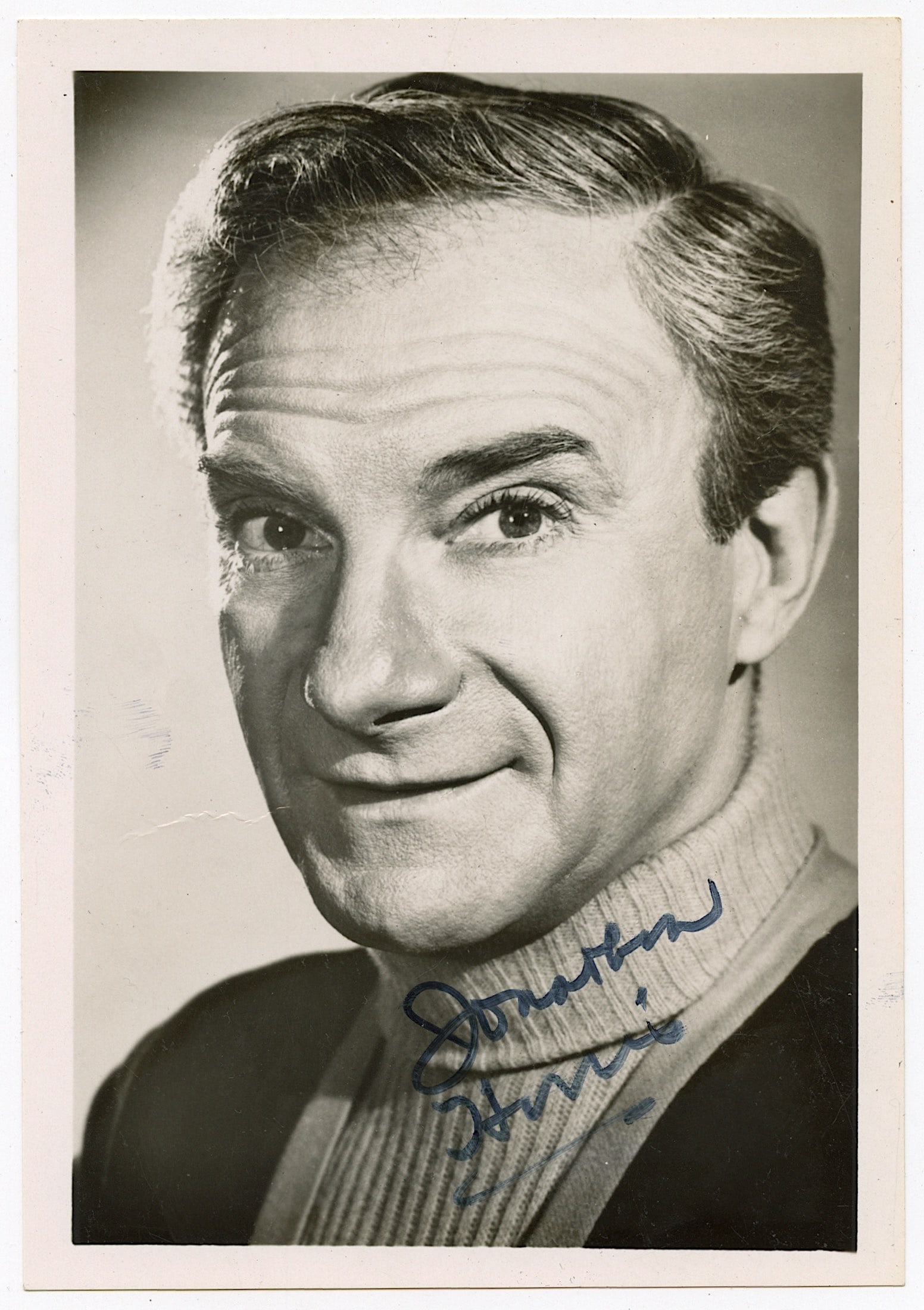 OPP!!! Autographed Scarce Collectors JONATHAN HARRIS: The provenance of this lot is from a deceased collector in South Florida. Authentic hand signed vintage photo dedicated to Mr. James Fernandez. Mr. Fernandez was a Manager of The Regency Hotel in New 