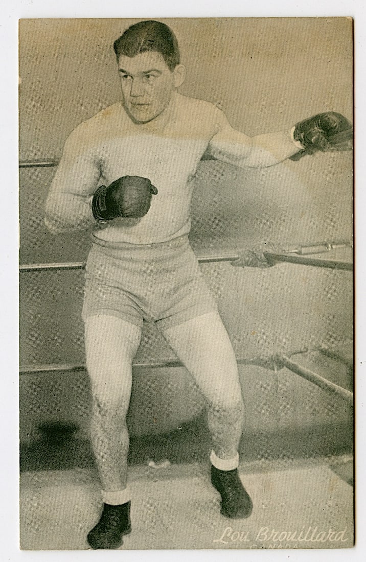 Rare AUTHENTIC Vintage Antique Scarce BOXING Card LOU BROUILLARD: The provenance of this lot is from the private collection of the father (inheritance) of it's last owner in FL. This is real original antique card (No a later reproduction) mainly produced during the 