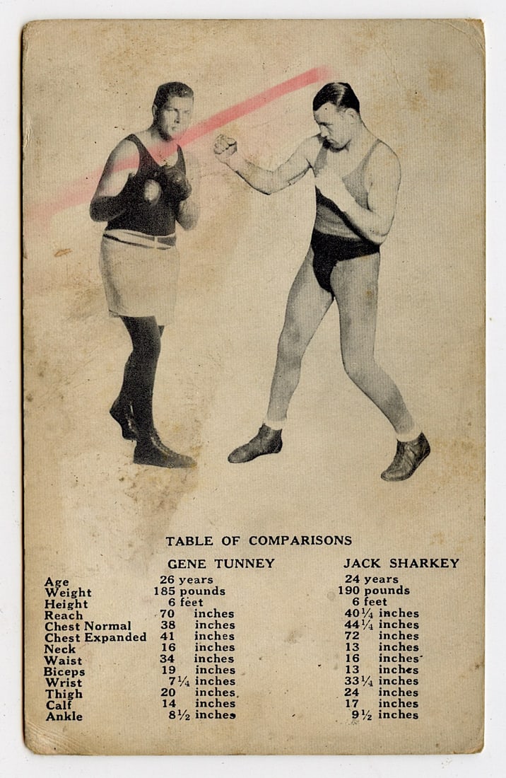 Rare AUTHENTIC Vintage Antique Scarce BOXING Card TUNNEY & SHARKEY: The provenance of this lot is from the private collection of the father (inheritance) of it's last owner in FL. This is real original antique card (No a later reproduction) mainly produced during the 