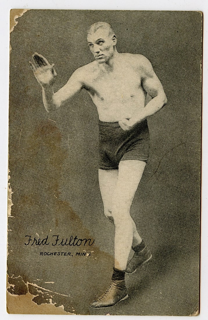Rare AUTHENTIC Vintage Antique Scarce BOXING Card FRED FULTON: The provenance of this lot is from the private collection of the father (inheritance) of it's last owner in FL. This is real original antique card (No a later reproduction) mainly produced during the 