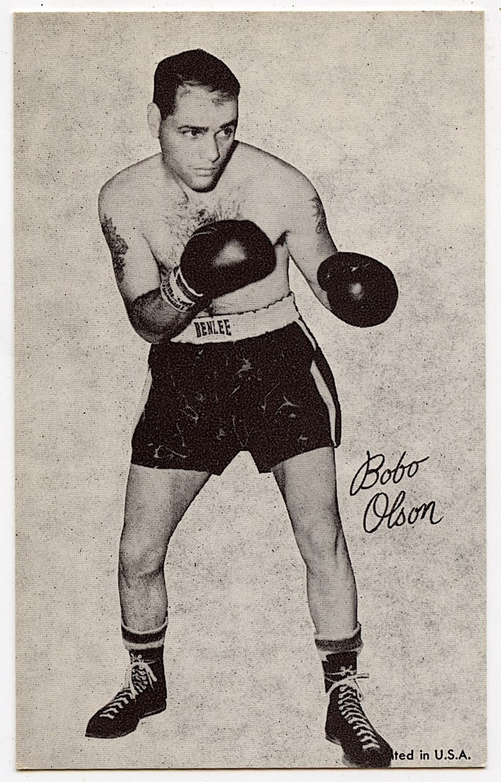 Rare AUTHENTIC Vintage Antique Scarce BOXING Card BOBO OLSON: The provenance of this lot is from the private collection of the father (inheritance) of it's last owner in FL. This is real original antique card (No a later reproduction) mainly produced during the 