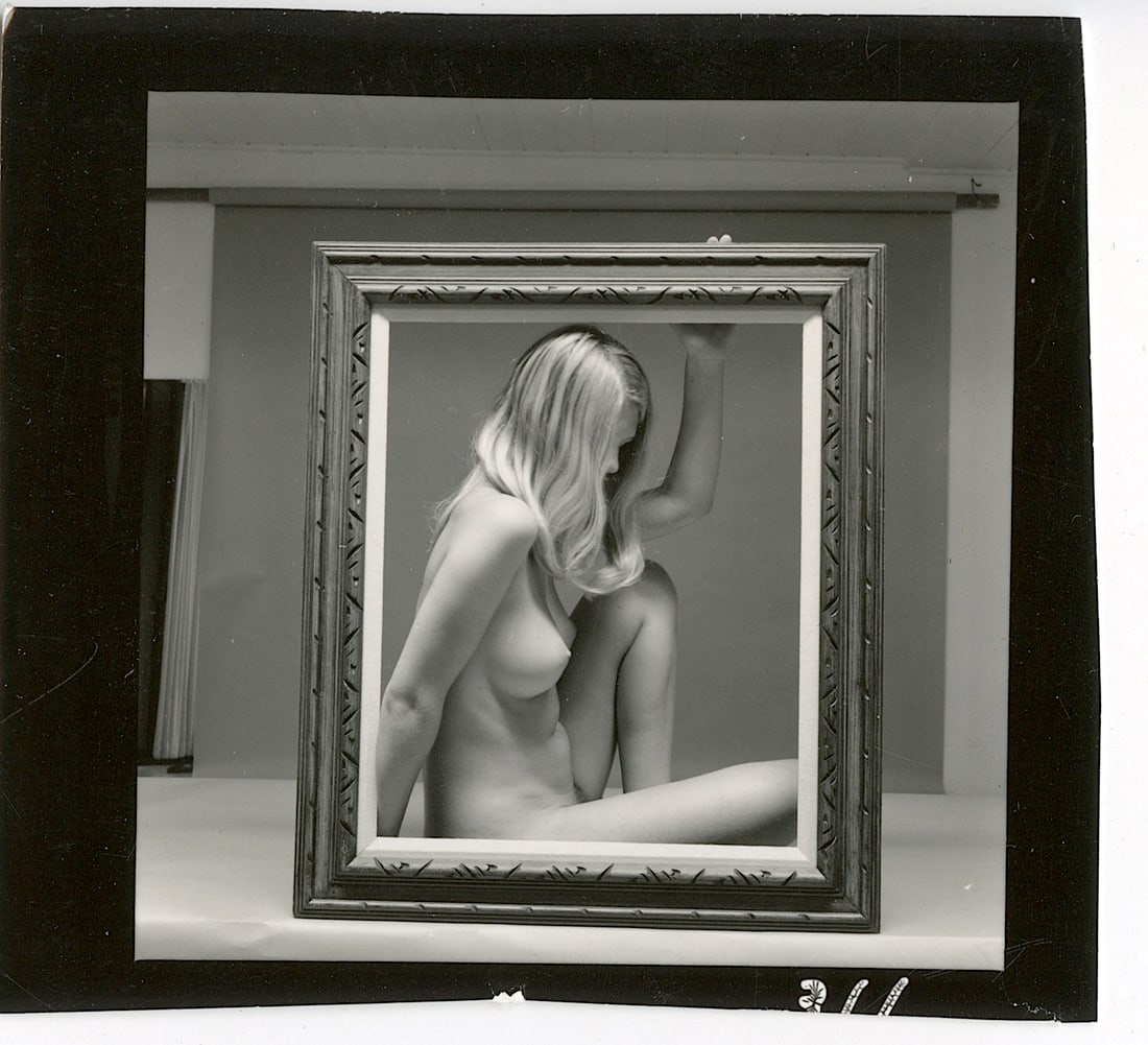 ANDRÉ DE DIENES Vintage Photo 1950s-1960s Nude Study: The provenance of this photo is from the archives of notable photographer André de Dienes.The dimensions are Approx. 2.75" x 2.75" (small variances can occur). This black and white gelatin photo was 