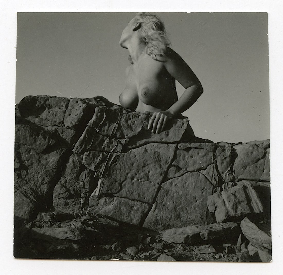 ANDRÉ DE DIENES Vintage Photo 1950s-1960s Nude Study: The provenance of this photo is from the archives of notable photographer André de Dienes.The dimensions are Approx. 2.75" x 2.75" (small variances can occur). This black and white gelatin photo was 