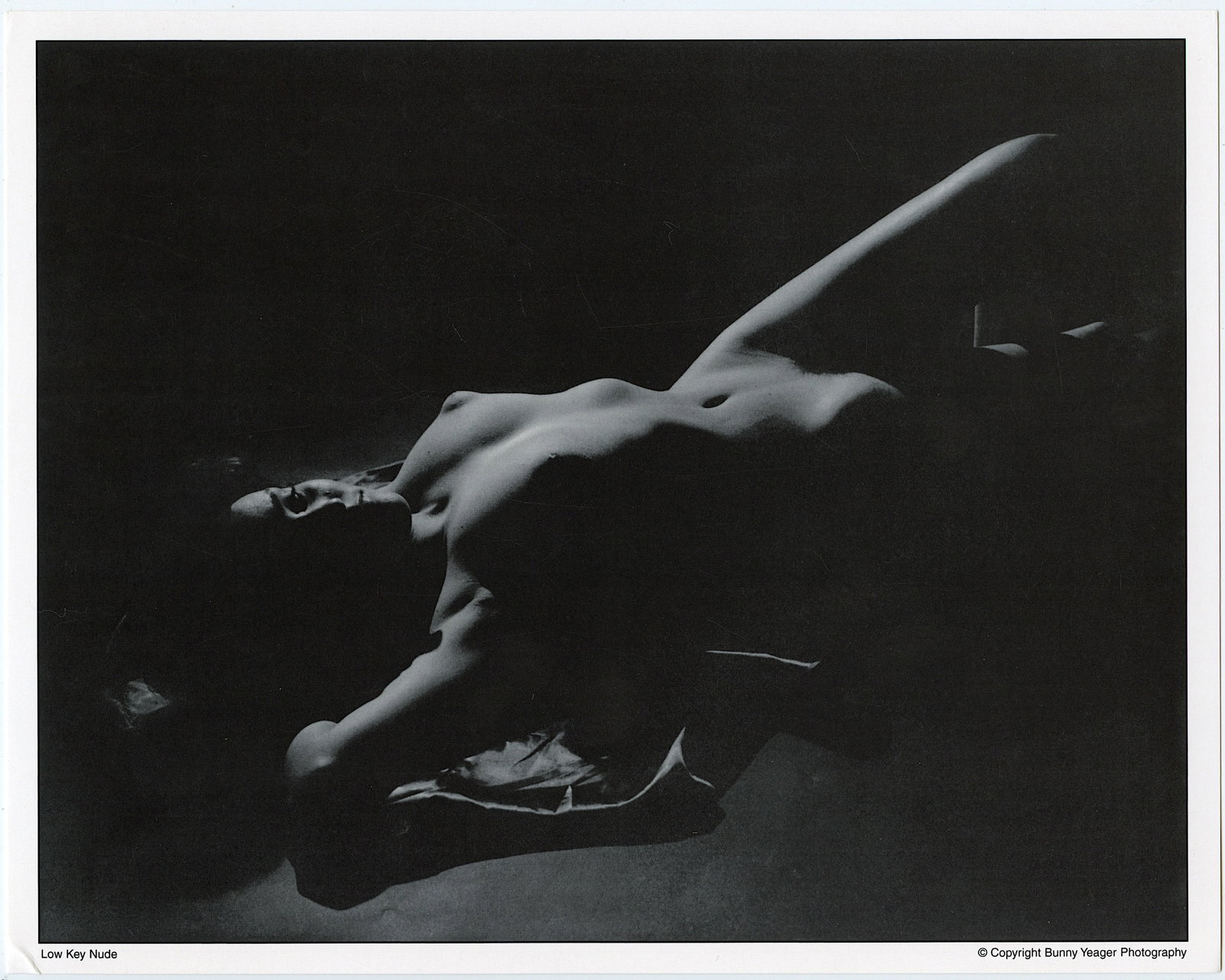 BUNNY YEAGER Vintage Pin Up Litho LOW KEY NUDE: This lot is coming from Bunny Yeager's estate/archives. Linnea Eleanor "Bunny" Yeager (March 13, 1929 - May 24, 2014) was an American photographer and pin-up model. She met Bettie Page in 1954, and to
