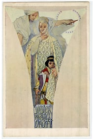 Mucha Authentic Postcard Materska Moudrost Mother's Wisdom 1912