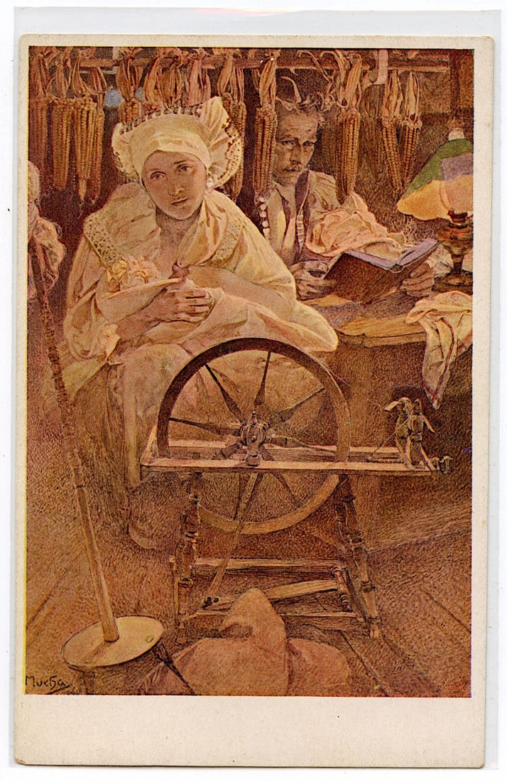 Mucha Authentic Postcard Blessed are the Meek.. 1906: Alfons Maria Mucha (Czechia 1860 - 1939), known internationally as Alphonse Mucha, was a Czech painter, illustrator, and graphic artist. Living in Paris during the Art Nouveau period, he was widely kn