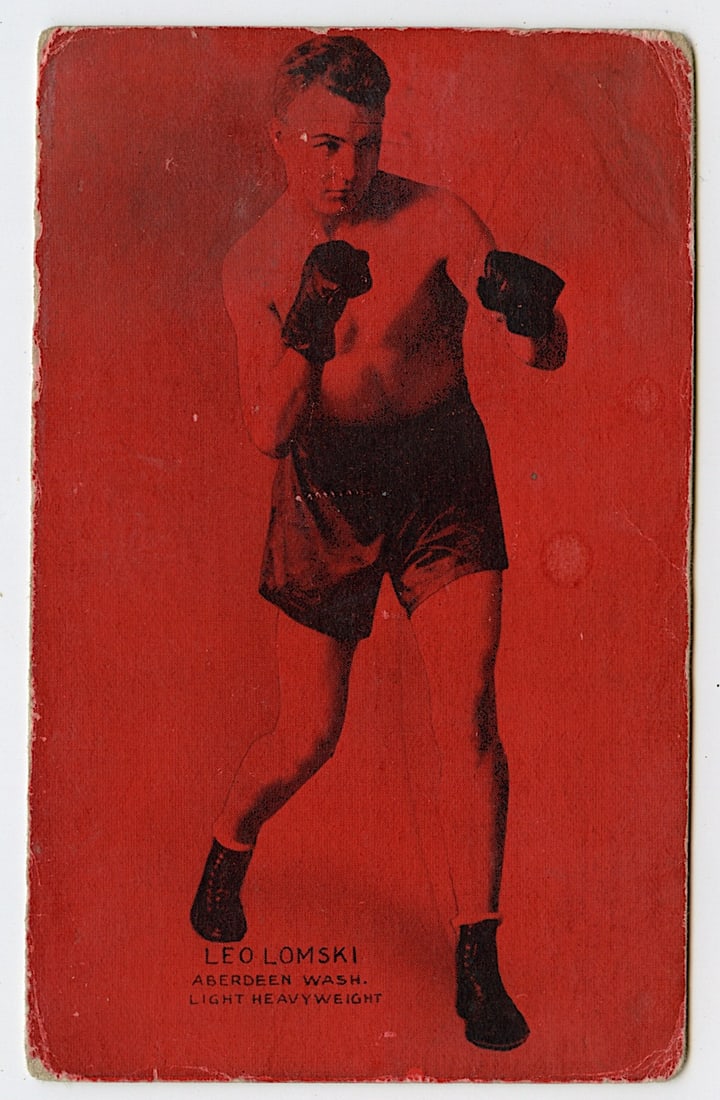 Rare AUTHENTIC Vintage Antique Scarce BOXING Card LEO LOMSKI: The provenance of this lot is from the private collection of the father (inheritance) of it's last owner in FL. This is real original antique card (No a later reproduction) mainly produced during the 
