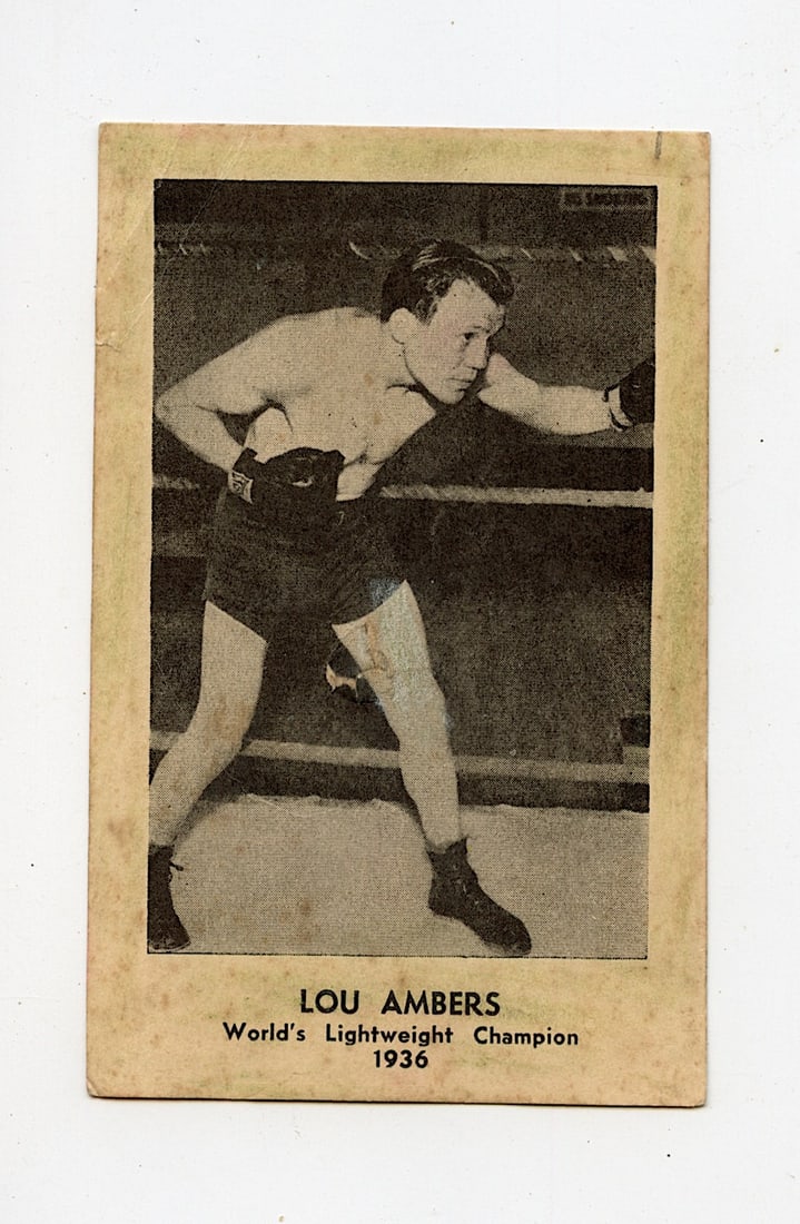 AUTHENTIC Vintage Antique SIGNED (?) BOXING Card LOU AMBERS (1 of 2)