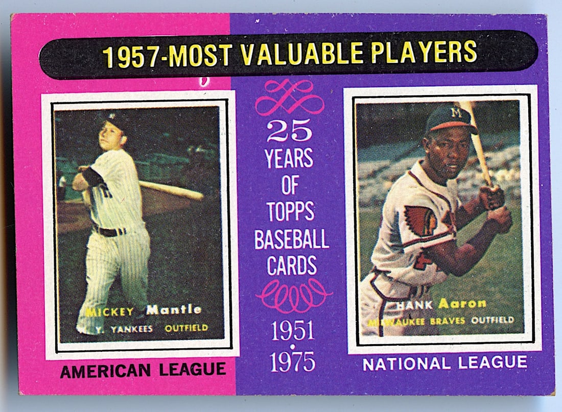 975 Topps #195 1957 Most Valuable Players Baseball Card Mantle Aaron (1 of 2)