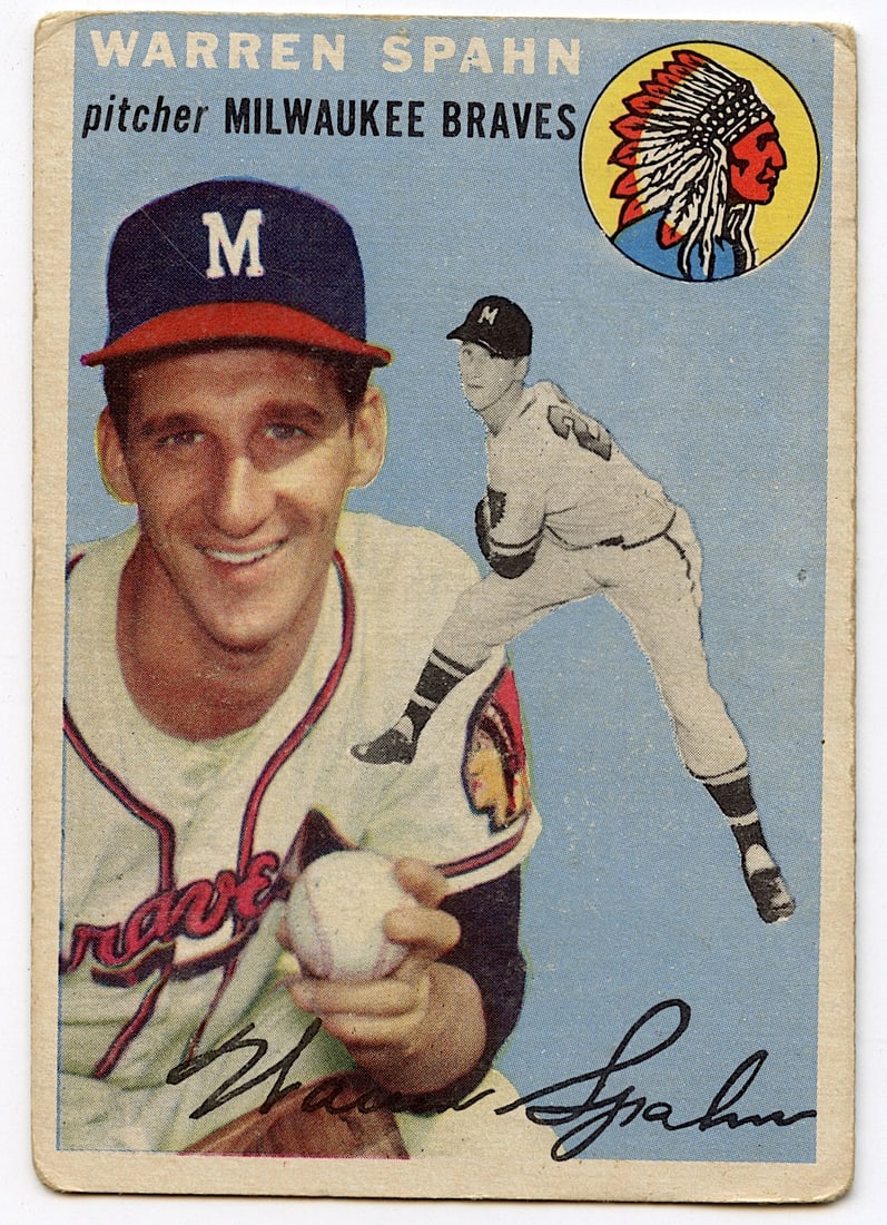Vintage Baseball Card 1954 Topps - Warren Spahn #20 (1 of 2)