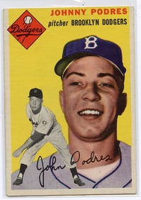 Vintage Baseball Card 1954 Topps #166 Johnny Podres Brooklyn Dodgers