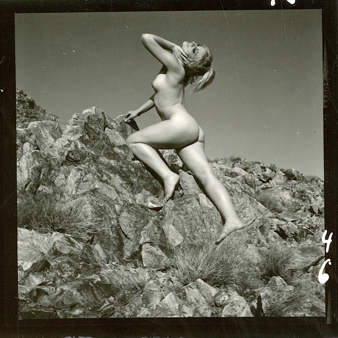 ANDRÉ DE DIENES Vintage Photo 1950s-1960s Nude Study: The provenance of this photo is from the archives of notable photographer André de Dienes.The dimensions are Approx. 2.75" x 2.75" (small variances can occur). This black and white gelatin photo was 