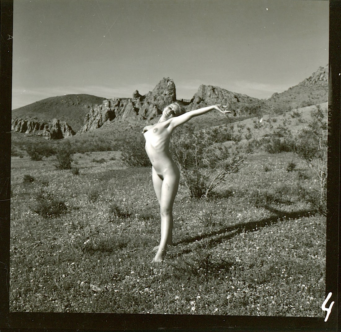 ANDRÉ DE DIENES Vintage Photo 1950s-1960s Nude Study: The provenance of this photo is from the archives of notable photographer André de Dienes.The dimensions are Approx. 2.75" x 2.75" (small variances can occur). This black and white gelatin photo was 