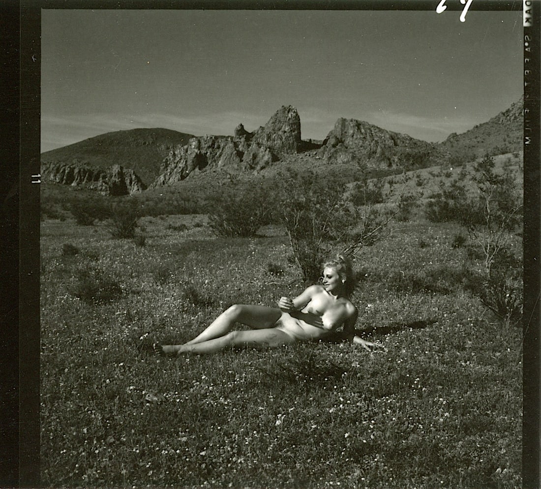 ANDRÉ DE DIENES Vintage Photo 1950s-1960s Nude Study: The provenance of this photo is from the archives of notable photographer André de Dienes.The dimensions are Approx. 2.75" x 2.75" (small variances can occur). This black and white gelatin photo was 