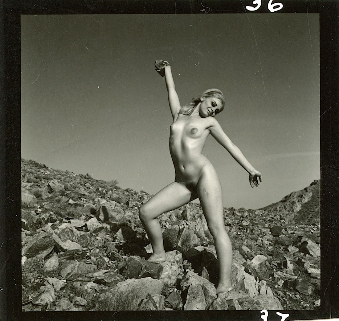 ANDRÉ DE DIENES Vintage Photo 1950s-1960s Nude Study: The provenance of this photo is from the archives of notable photographer André de Dienes.The dimensions are Approx. 2.75" x 2.75" (small variances can occur). This black and white gelatin photo was 