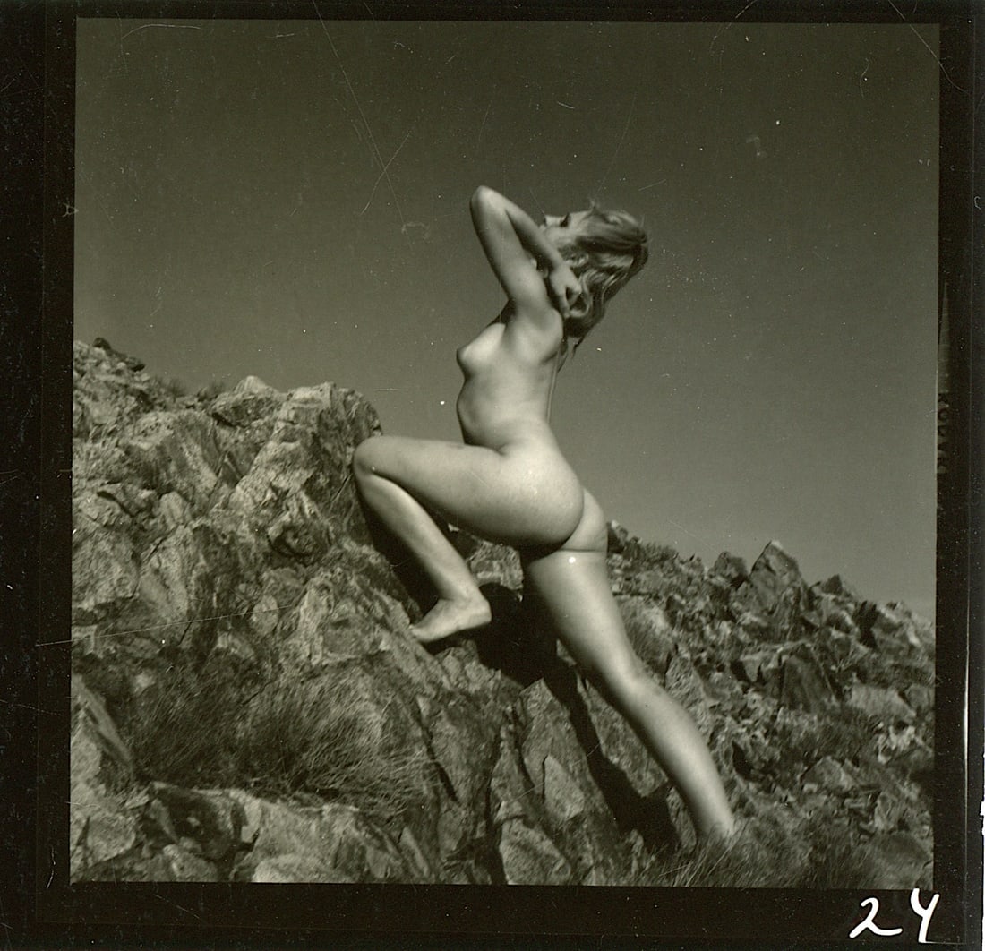 ANDRÉ DE DIENES Vintage Photo 1950s-1960s Nude Study: The provenance of this photo is from the archives of notable photographer André de Dienes.The dimensions are Approx. 2.75" x 2.75" (small variances can occur). This black and white gelatin photo was 