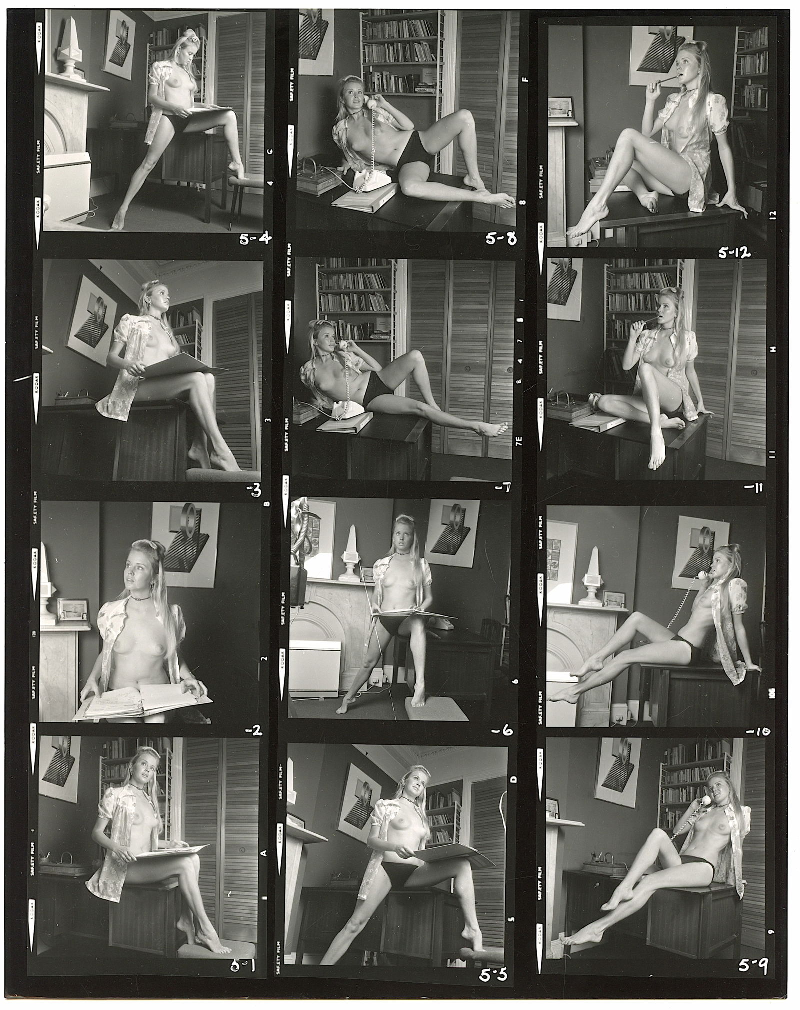 BRUCE WARLAND Hippie Era Contact Sheet Photo Pin Up Stamped: This original contact sheet by British Photographer Bruce Warland is from the Hippie Era 1960s - 1970s. The name of the Pin Up model was hand written on the back. This lot is coming from the estate of