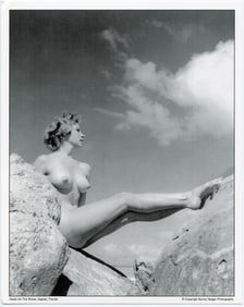 BUNNY YEAGER Vintage Pin Up Litho NUDE ON THE ROCKS