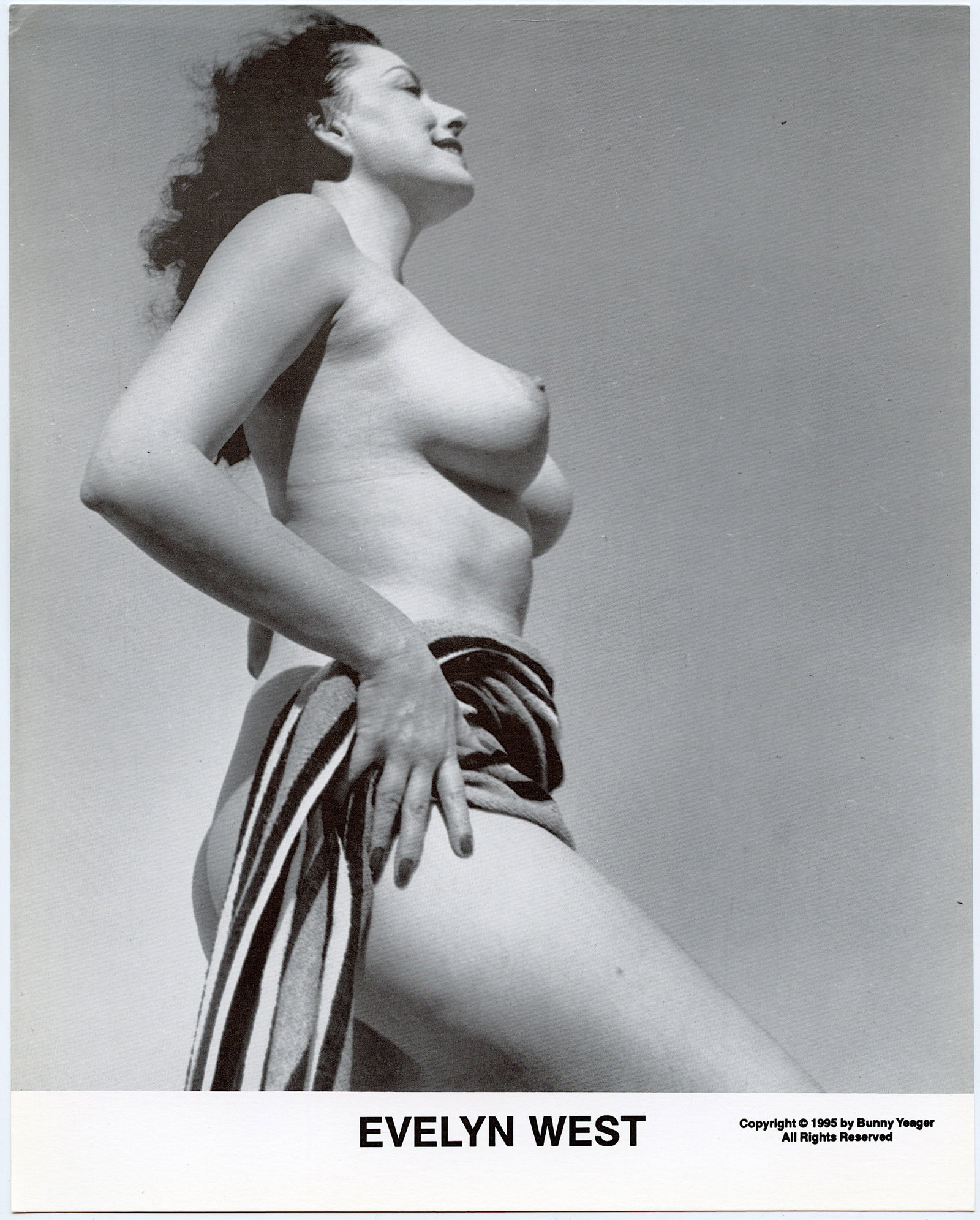 BUNNY YEAGER Vintage Pin Up Litho EVELYN WEST: This lot is coming from Bunny Yeager's estate/archives. Linnea Eleanor "Bunny" Yeager (March 13, 1929 - May 24, 2014) was an American photographer and pin-up model. She met Bettie Page in 1954, and to