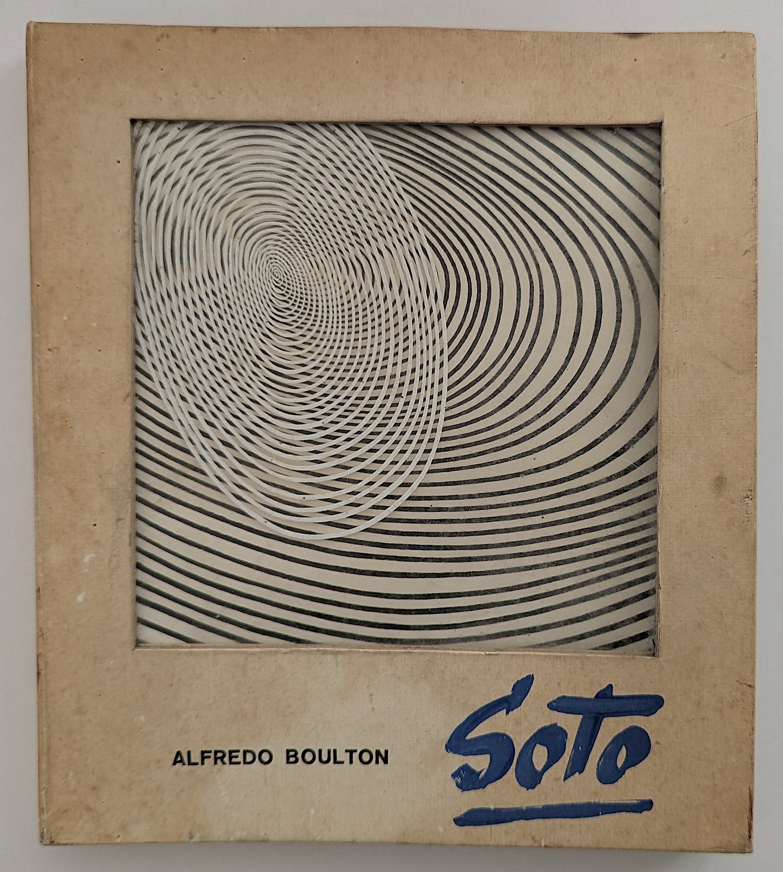 Soto - Alfredo Boulton; Jesus-Rafael Soto, 1973: White cloth covered boards with a transparent cutout to the front cover. The two additional transparent slides are present. Trilingual text of English, Spanish, and French. Some toning and staining to