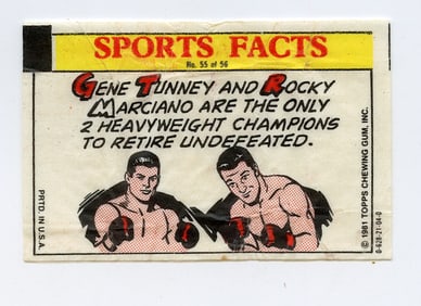 1981 Chewing Gum SPORTS FACTS Gene Tunney & Rocky Marciano
