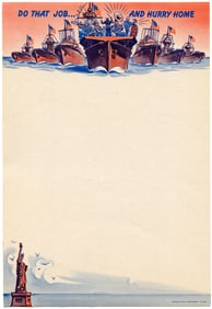 1942 WWII Cartoon Victory Letterhead Sheet