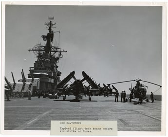 Vintage Official U.S. Navy Photograph Flight Deck Air Strike Korea