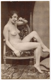 Vintage/Aintique Scarce French Litho Card with Female Artistic Nude