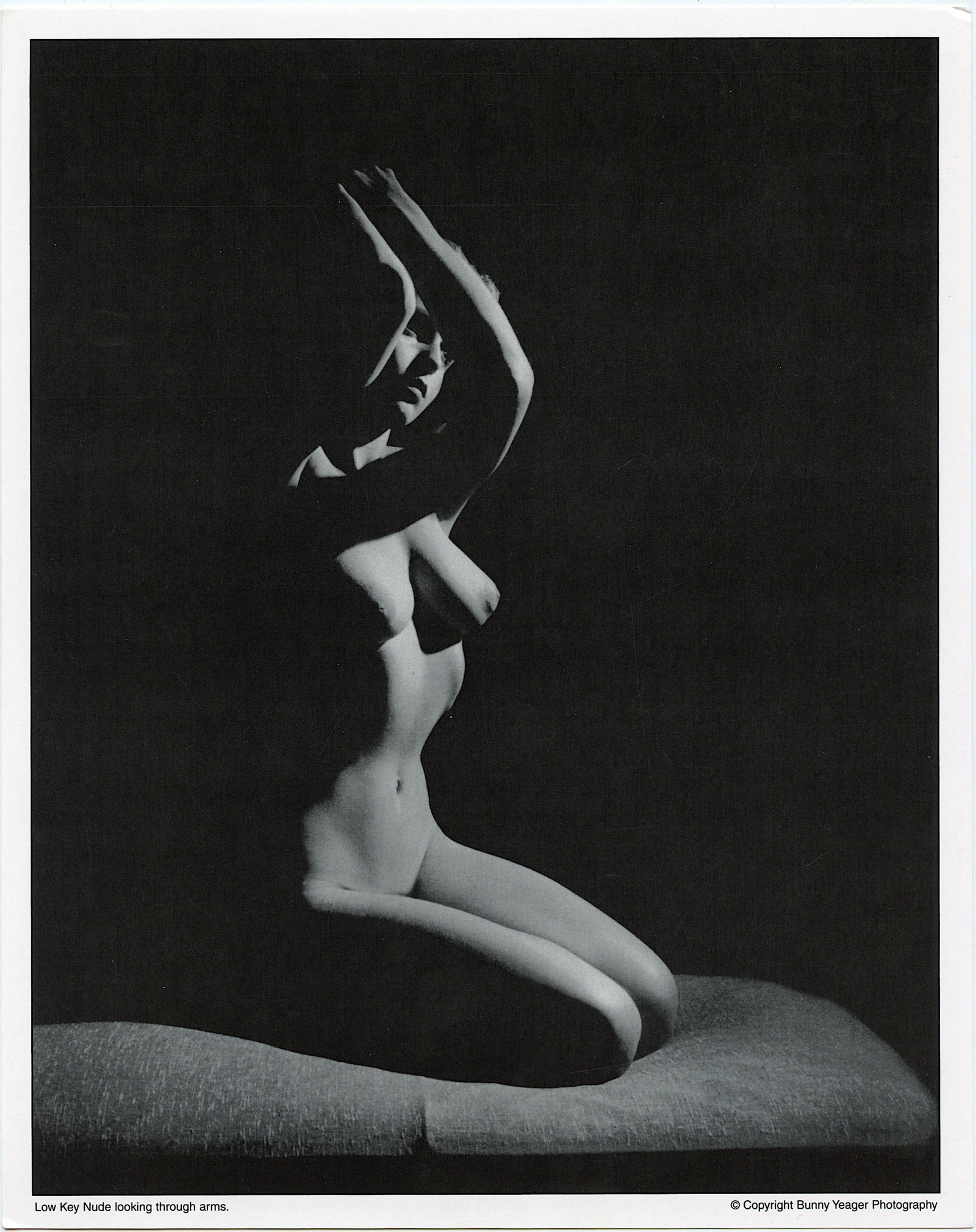 BUNNY YEAGER Vintage Pin Up Litho NUDE IN LOW KEY: This lot is coming from Bunny Yeager's estate/archives. Linnea Eleanor "Bunny" Yeager (March 13, 1929 - May 24, 2014) was an American photographer and pin-up model. She met Bettie Page in 1954, and to