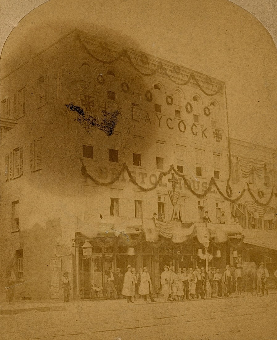 Rare Stereoview Original Photo Wyoming Anniversary, 1878: The dimensions are Approx. 4.25" x 7". This lot is part of a group found related to Colonel HENRY A. COCK (promoted to Major on January 30, 1865) of the 56th Regiment of Pennsylvania during the Americ