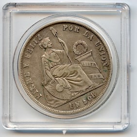 1870 PERU LIBERTY Antique Genuine Silver SOL Peruvian Coin