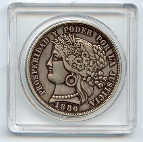 1880 Peru 5 Pesetas Silver 0.900 Coin