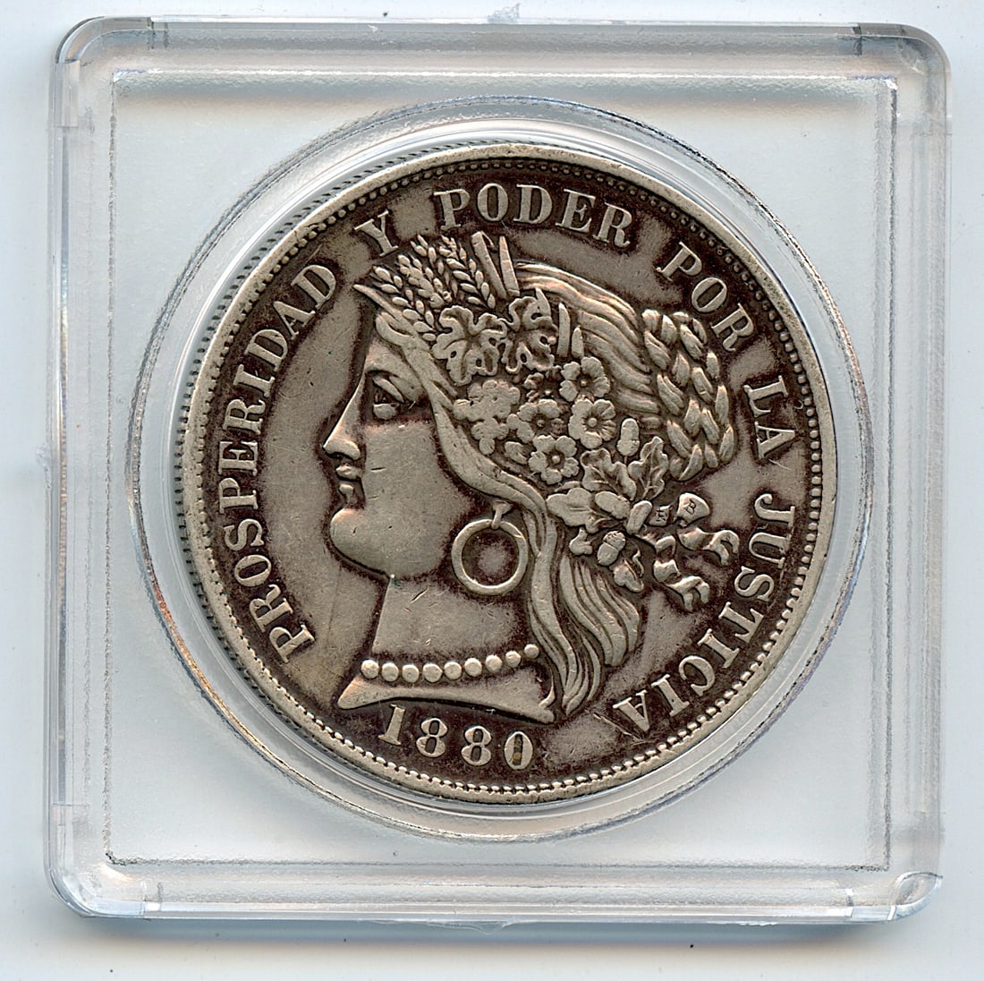 1880 Peru 5 Pesetas Silver 0.900 Coin (1 of 2)